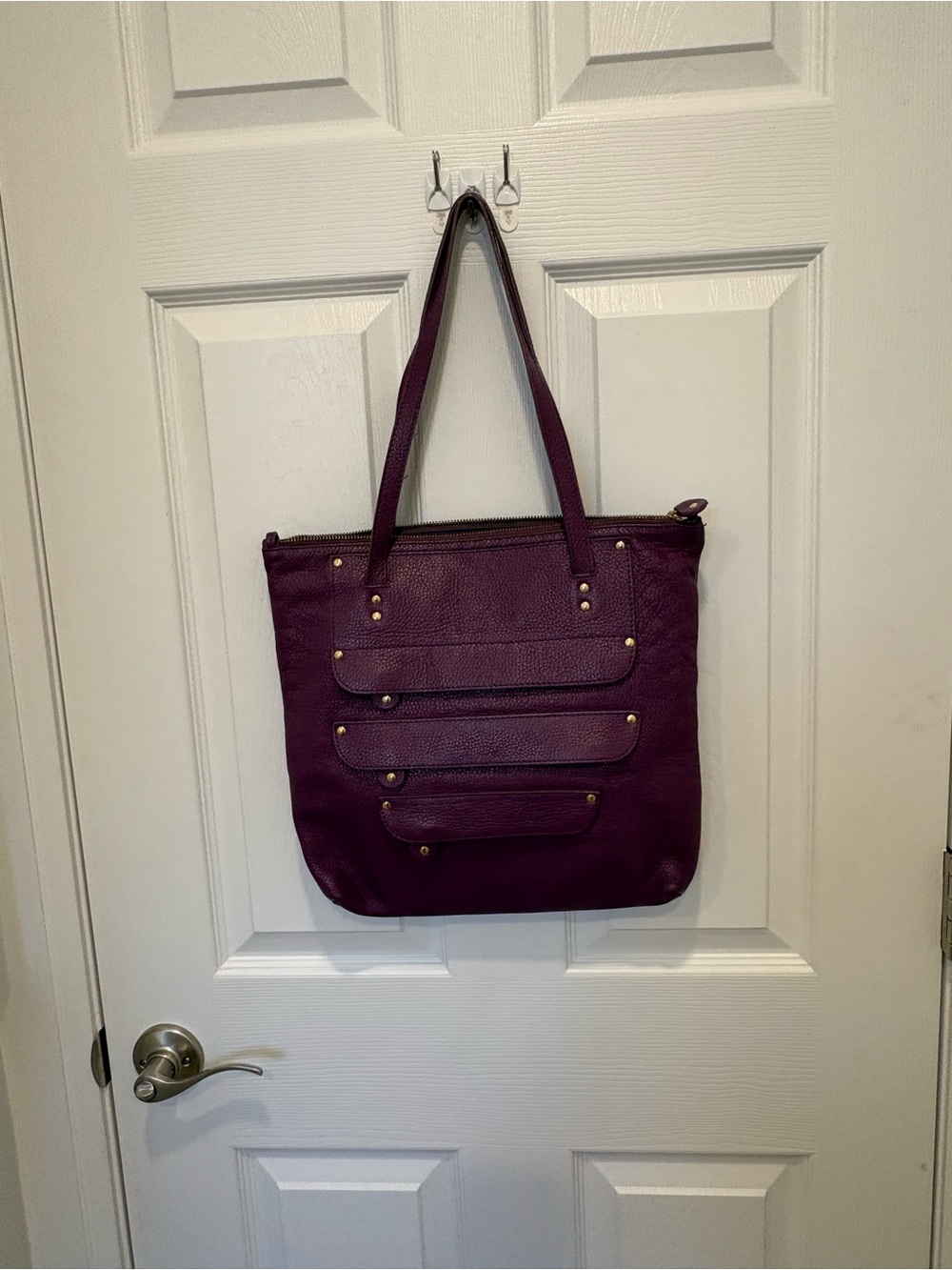 Italian Everyday Structured Purple Tote with Gold Accents A2